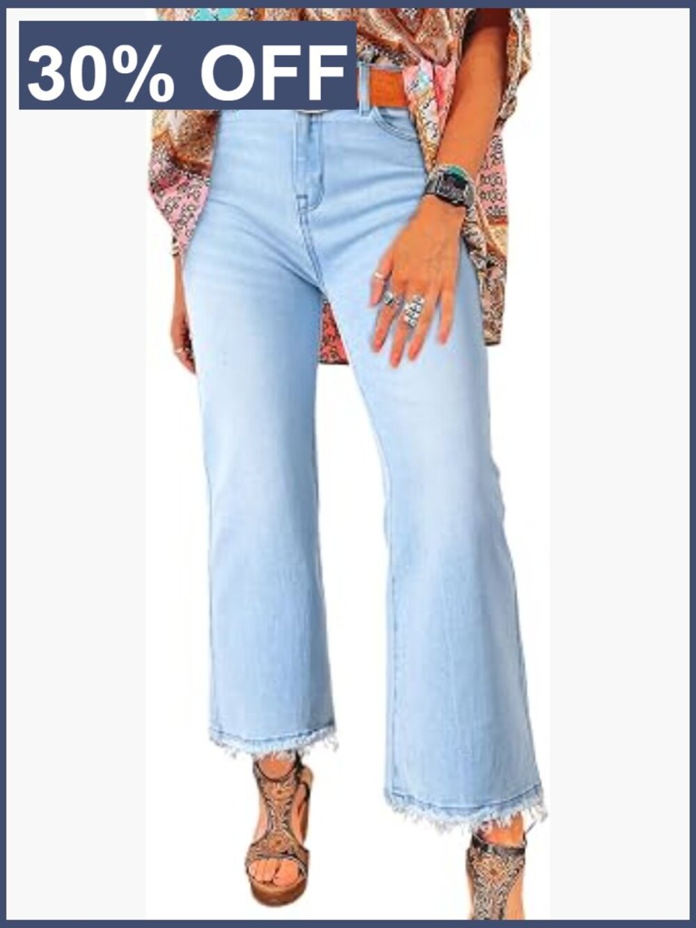 High Waist Flared Jeans Raw Hem Stretchy Denim Pants